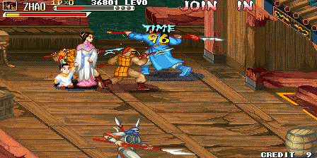 Knights of Valour (Arcade) screenshot: Family in battle crowd