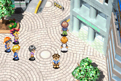 Yu-Gi-Oh!: The Sacred Cards (Game Boy Advance) screenshot: Outside in Battle City