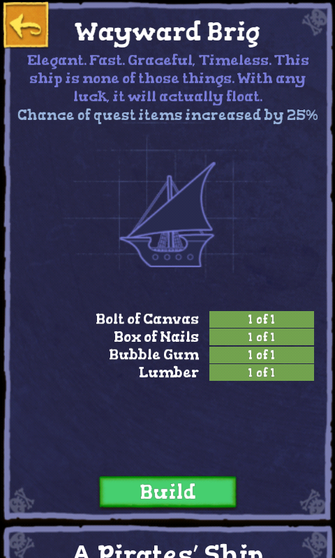 Scurvy Scallywags (Android) screenshot: It's possible to build new ships