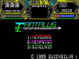 Tantalus (ZX Spectrum) screenshot: Main menu