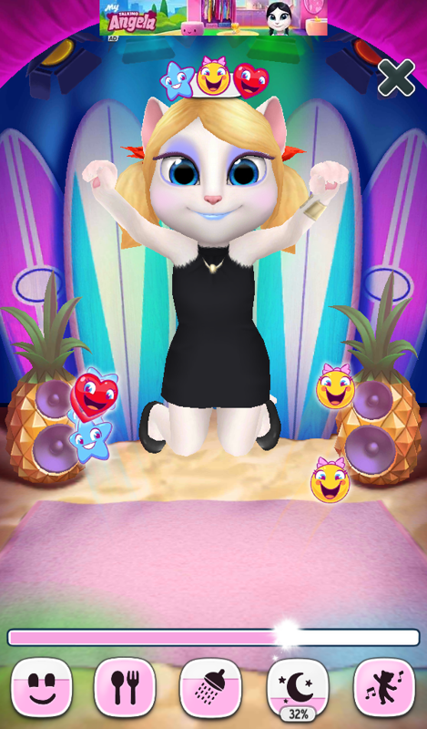 My Talking Angela (Android) screenshot: The 4.2.6 version features a beach style dance studio.