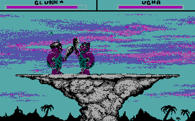 Caveman Ugh-Lympics (DOS) screenshot: club fighting - CGA