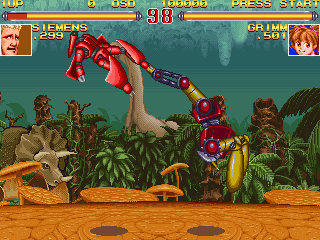 Schmeiser Robo (Arcade) screenshot: Prehistoric jungle level