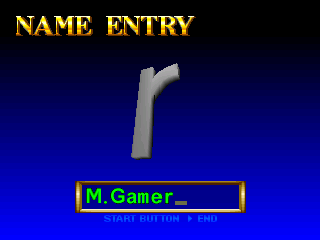 Gallop Racer (PlayStation) screenshot: Starting a new game. Naturally the player must enter a name and here the format is fixed, it will start with an initial for the first name and then a capitalised second name