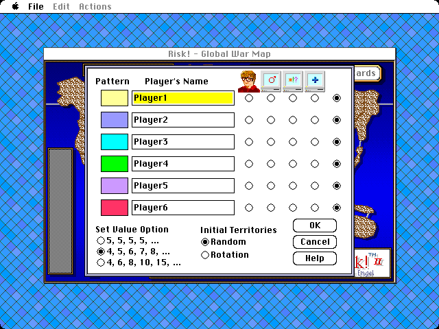 Risk! (Macintosh) screenshot: New Game Screen