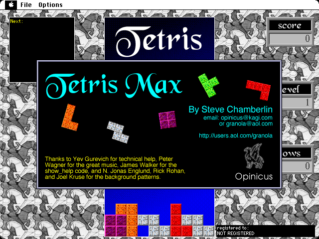 Tetris Max (Macintosh) screenshot: About Dialog