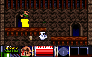 Frankenstein (DOS) screenshot: Jumping on a hostile creature