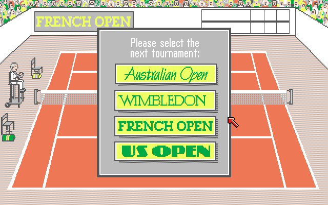 Grand Slam: World Class Tennis (Amiga) screenshot: Choose tournament