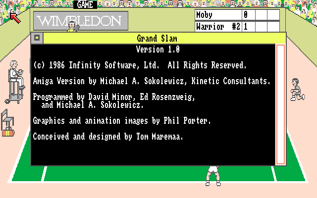 Grand Slam: World Class Tennis (Amiga) screenshot: About screen