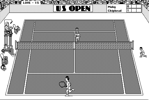 Grand Slam: World Class Tennis (Macintosh) screenshot: Chiphead plays at net