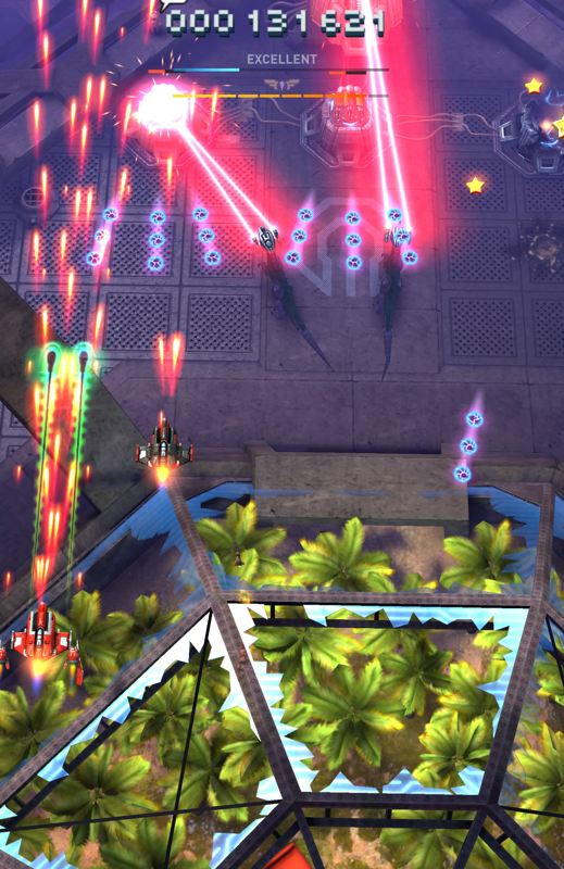 Sky Force: Reloaded (Android) screenshot: Dinosaurs with laser...strange allies.