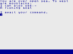 Spyplane (ZX Spectrum) screenshot: Is the Fishing Boat suspicious?