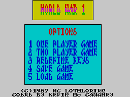 World War I (ZX Spectrum) screenshot: Main menu