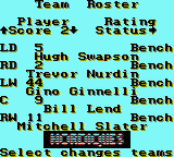 NHL 96 (Game Boy) screenshot: Team Roster (SGB)