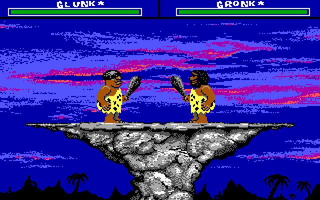 Caveman Ugh-Lympics (DOS) screenshot: club fighting - EGA