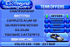 TOCA: World Touring Cars (Game Boy Advance) screenshot: Team Offers