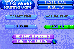 TOCA: World Touring Cars (Game Boy Advance) screenshot: You passed the test