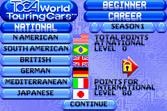 TOCA: World Touring Cars (Game Boy Advance) screenshot: Start of your Career