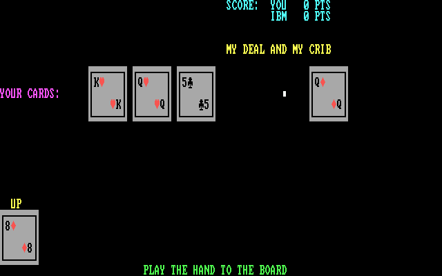 Cribbage (DOS) screenshot: Two cards go to the crib...