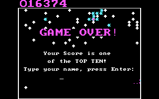 Centipede (DOS) screenshot: Our intrepid bug-squasher meets its end