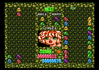 Puyo Puyo (TurboGrafx CD) screenshot: She might look cute, but she is super-fast... and check out her weird playing style