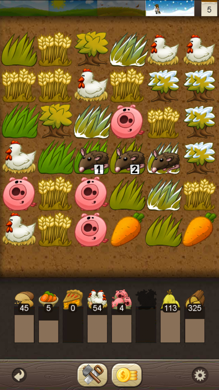 Puzzle Craft (Android) screenshot: An advanced farming game, including rats.