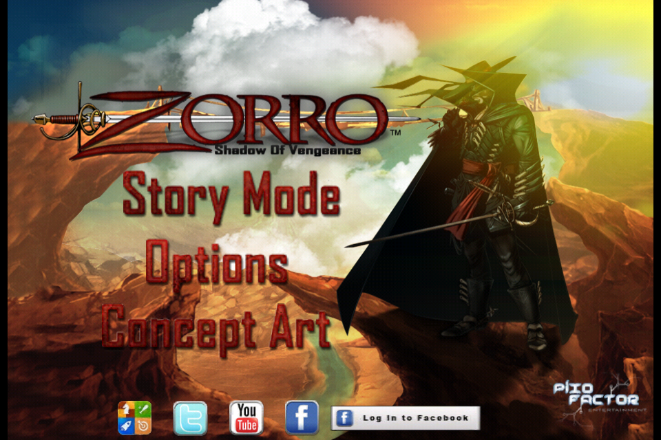 Zorro: Shadow of Vengeance (iPhone) screenshot: Main menu