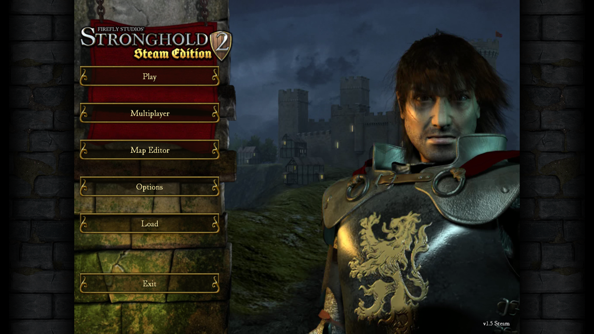 FireFly Studios' Stronghold 2: Steam Edition (Windows) screenshot: The main menu, showing the altered logo and bumped version number