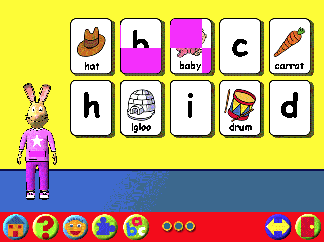 Learning Land 1: At The Playground (Windows) screenshot: This is the Match-up game where the player has to match a picture to it's initial letter. There are two levels of difficulty in this game