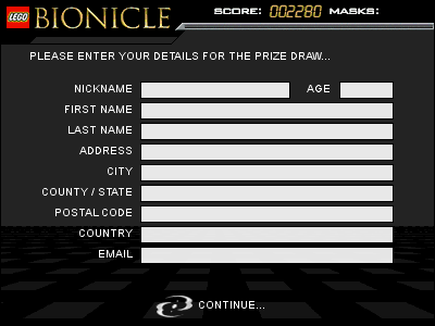 Bionicle: Atticmedia (Browser) screenshot: Defunct contest entry form.