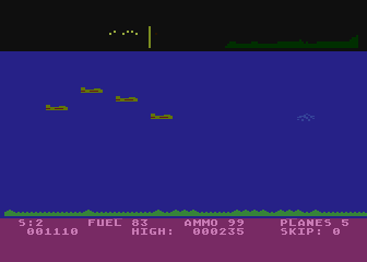 Air Raid! (Atari 8-bit) screenshot: I've been shot by the lead bomber!
