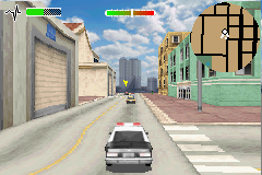 Driv3r (Game Boy Advance) screenshot: Chasing another gangster on the policecar.