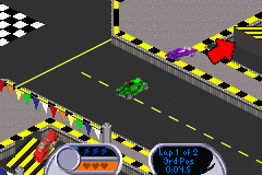 Hot Wheels: Velocity X (Game Boy Advance) screenshot: Using a slope as propulsion, the Hooligan makes a long jump successfully!