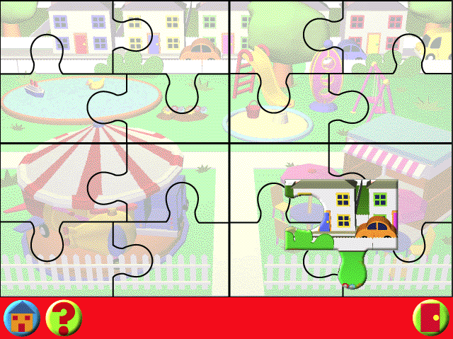 Learning Land 1: At The Playground (Windows) screenshot: Completing a game earns the player a puzzle piece which is dragged into place