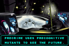 Minority Report: Everybody Runs (Game Boy Advance) screenshot: The game uses drawn stills to advance the story