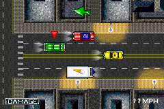 Midnight Club: Street Racing (Game Boy Advance) screenshot: The pursuit begins: follow the arrow to a better direction sense!