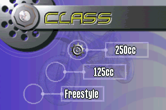 MX 2002 featuring Ricky Carmichael (Game Boy Advance) screenshot: Selecting a class