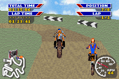 MX 2002 featuring Ricky Carmichael (Game Boy Advance) screenshot: One must be careful not to crash when landing after a high jump.