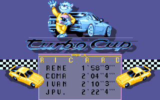 Turbo Cup (Amiga) screenshot: Best times