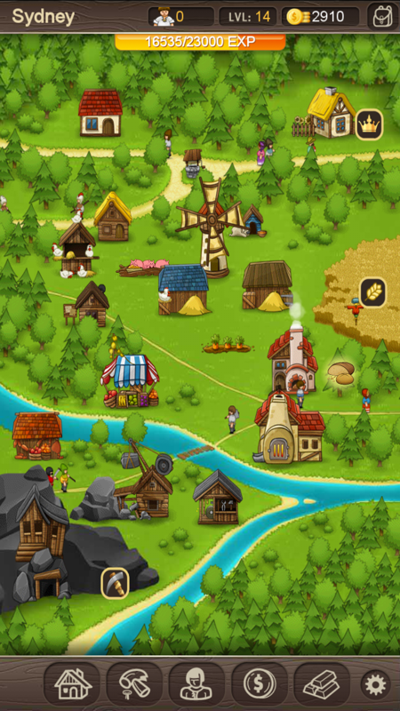 Puzzle Craft (Android) screenshot: By the time, the settlement becomes a village.