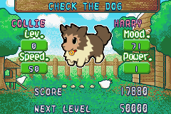 Sheep (Game Boy Advance) screenshot: In the "arrange" mode, your doggy can raise in levels