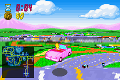 The Simpsons: Road Rage (Game Boy Advance) screenshot: Homer in his beaten up pink car