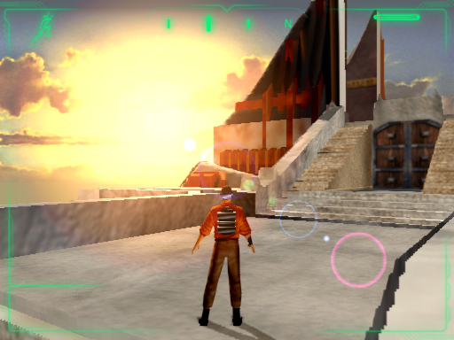 Outcast (Windows) screenshot: Nearing the final segment of the game. Watching the magnificent sun effects