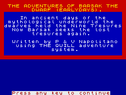 Adventures of Barsak the Dwarf (ZX Spectrum) screenshot: Title Screen