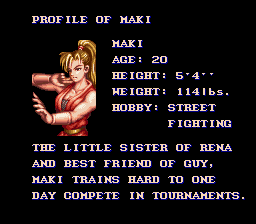 Final Fight 2 (SNES) screenshot: Profile of Maki