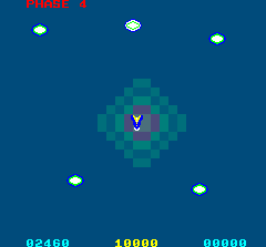 Quasar (Arcade) screenshot: Phase 4. Enemies all around.