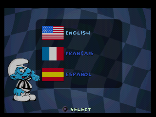 Smurf Racer (PlayStation) screenshot: Choose your language.