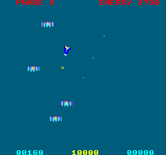 Quasar (Arcade) screenshot: Phase 2. Shoot the aliens as they move right.