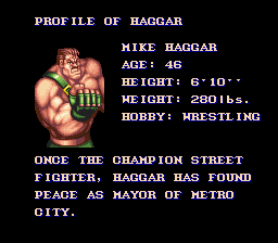 Final Fight 2 (SNES) screenshot: Profile of Haggar