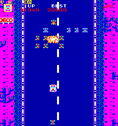 Hwy Chase (Arcade) screenshot: One more car bites the dust.